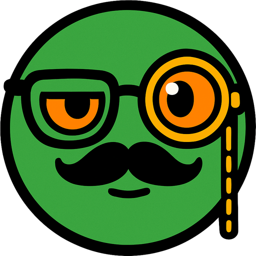 a green circle that is very smart and has a monocle and has orange eyes.
In-Game asset.  2d.  High contrast.  No shadows