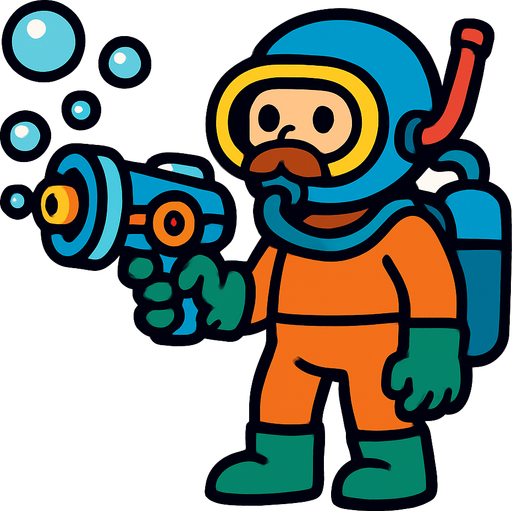 diver man bubble gun.
In-Game asset.  2d.  High contrast.  No shadows