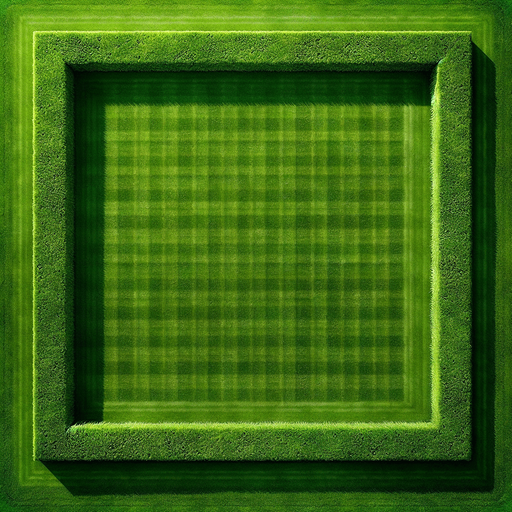 top view of a beautiful and lush clean ans straight lawn square.
Video game style