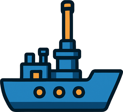 side scroller 2d simple battleship with vertical canon in the midle.
In-Game asset.  2d.  High contrast.  No shadows