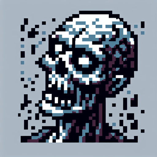Zombie pixer.
Single Game Texture.  In-Game asset.  2d.  Blank background.  High contrast.  No shadows