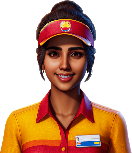 fast food employee.
Single Game Texture.  In-Game asset.  2d.  Blank background.  High contrast.  No shadows