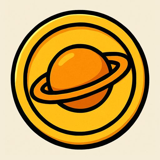 A coin having saturn logo.
In-Game asset.  2d.  High contrast.  No shadows