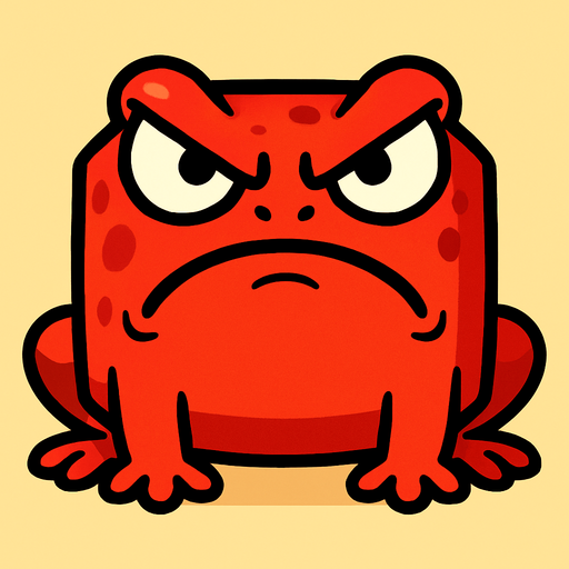 an angry isometric red square bullfrog character for a casual mobile game, facing the camera directly.
In-Game asset.  2d.  High contrast.  No shadows
