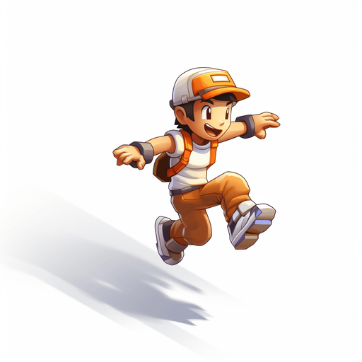 Single subway surfer character. Running upwards. Camera from right above.

Game Texture. In-Game asset. 2d. Pixelart. White background. Blank background. Low detail. High contrast.