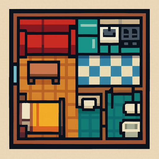 Apartment tile 2d pixilated topdown.
In-Game asset.  2d.  High contrast.  No shadows