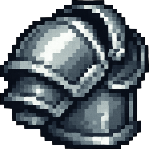 2D pixel art of a single shoulder armor piece, metallic silver and gray tones.
In-Game asset.  2d.  High contrast.  No shadows