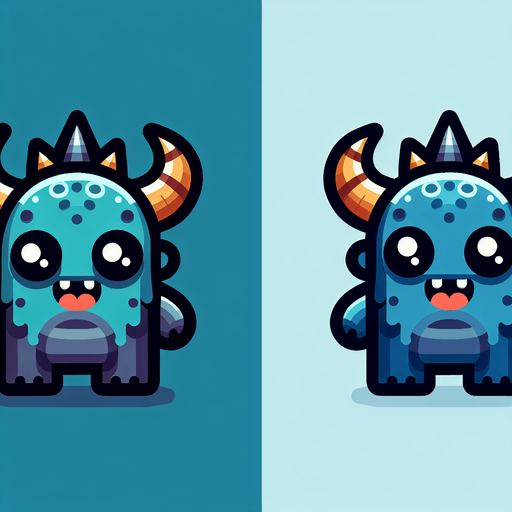 Make a little cute monster.
Single Game Texture.  In-Game asset.  2d.  Blank background.  High contrast.  No shadows