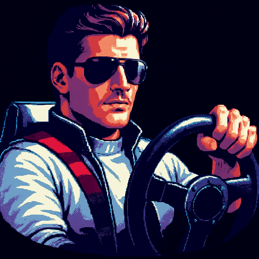 charater holds the steering wheel with one hand