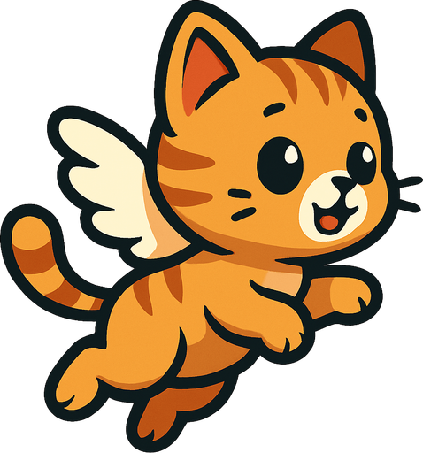 sağa doğru bakan uçan bebek kedi.
In-Game asset.  2d.  High contrast.  No shadows