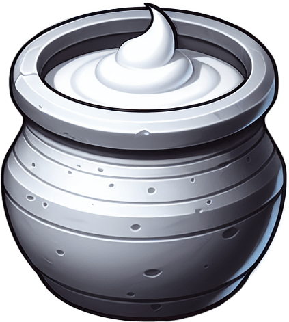 a pot of yogurt.
Single Game Texture. In-Game asset. 2d. Blank background. High contrast. No shadows.