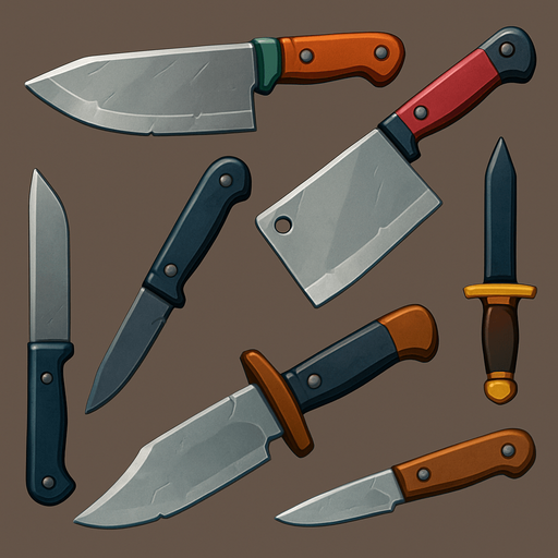 Pack of different knives.
In-Game asset.  High contrast.  No shadows. 3D