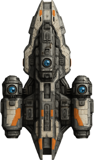 Uzay temalı Savaş Gemisi, gerçekçi, yazısız üstten görünüm. 
In-Game asset.  High contrast.  No shadows