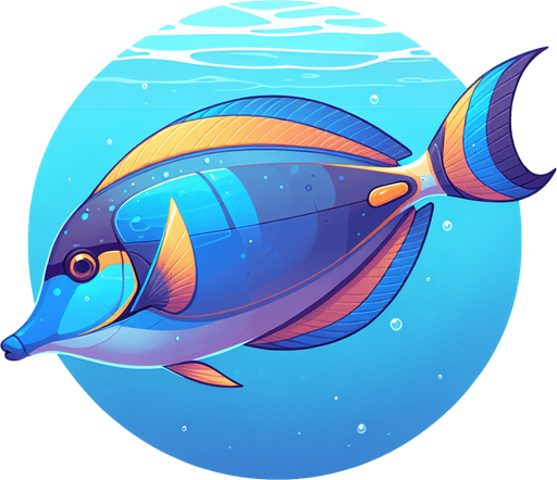 A realistic surgeonfish swiming to the right.
Single Game Texture. In-Game asset. 2d. Blank background. High contrast. No shadows.