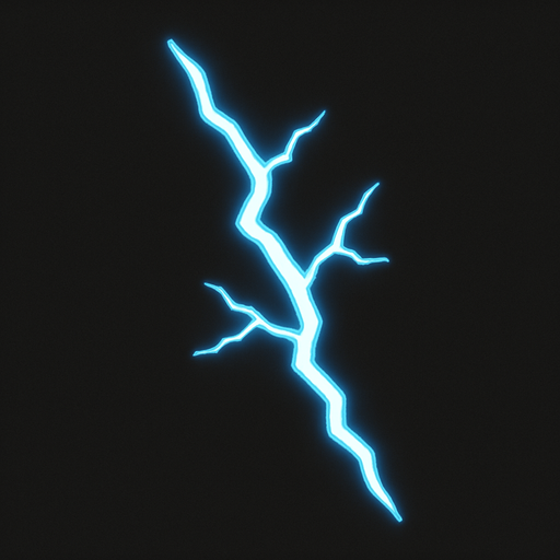 Светло голубая молния с обведением длинная. Как разряд.
In-Game asset.  2d.  High contrast.  No shadows