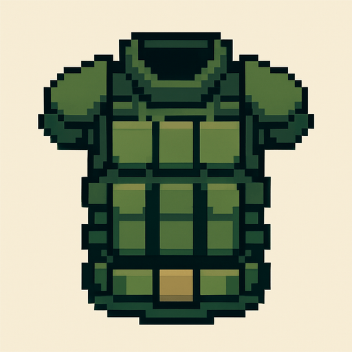 pixelart military armor.
In-Game asset.  2d.  High contrast.  No shadows