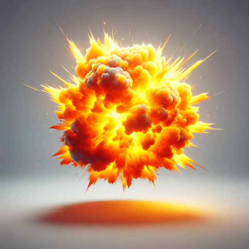 orange yellow float explosion.
Single Game Texture.  In-Game asset.  2d.  Blank background.  High contrast.  No shadows