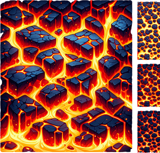 Lava world imagination.
Single Game Texture. In-Game asset. 2d. Blank background. High contrast. No shadows.