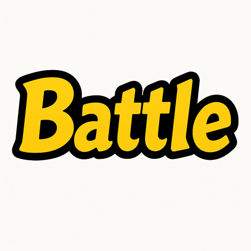 An SVG of the word 'Battle'. text in yellow with a black outline.
In-Game asset.  2d.  High contrast.  No shadows