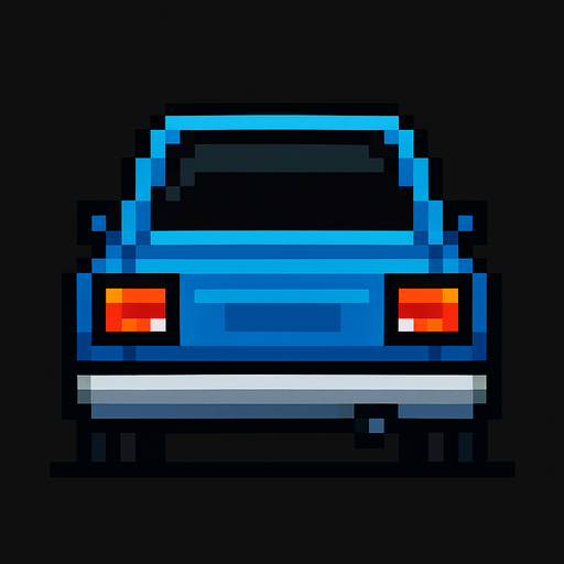arkası dönük mavi bir pixel araba ekle.
In-Game asset.  2d.  High contrast.  No shadows
