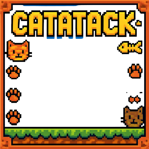imagina un fondo con el mismo estilo del juego, debe decir arriba, Catatack y tener un estilo gatuno, siempre en pixel art, en el medio de la imagen, pondre texto variable, debes dejar ese espacio libre..
In-Game asset.  2d.  High contrast.  No shadows