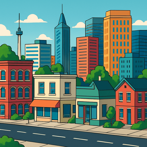 realistic mixed city.
In-Game asset.  2d.  High contrast.  No shadows