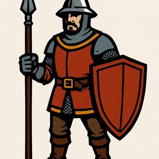 medieval soldier.
In-Game asset.  2d.  High contrast.  No shadows