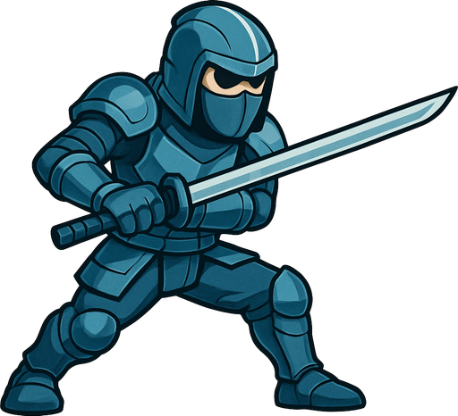 side scroller blue steel armored ninja aksi koreographi  dua tangan memegang pedang ke depan
In-Game asset.  2d. No shadows