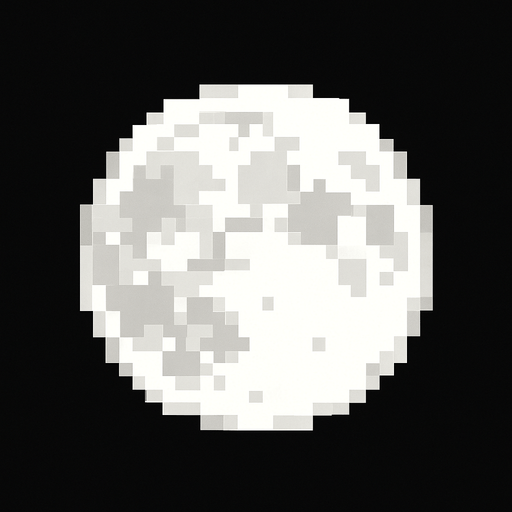 Luna llena blanca, pixelar.
In-Game asset.  2d.  High contrast.  No shadows