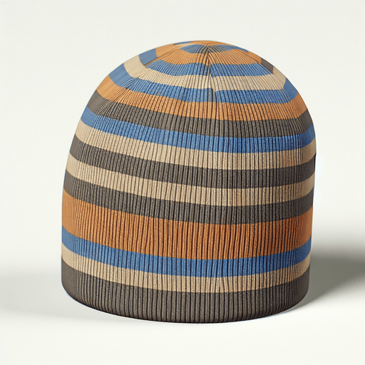 A striped beanie. Side profile. Cartoon..
Single Game Texture.  In-Game asset.  2d.  Blank background.  High contrast.  No shadows