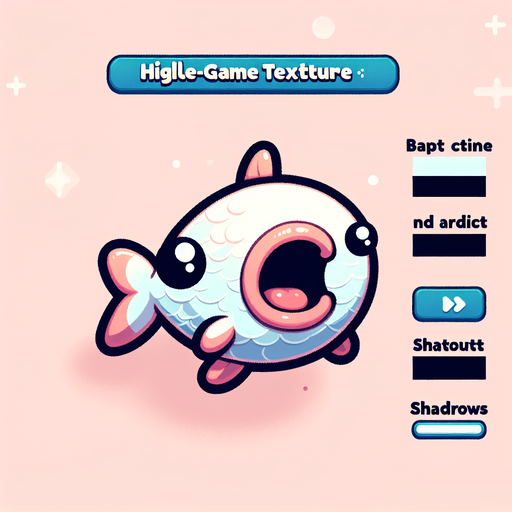 Sevimli ağzı açık ve yandan görünümlü bir balık.
Single Game Texture.  In-Game asset.  2d.  Blank background.  High contrast.  No shadows