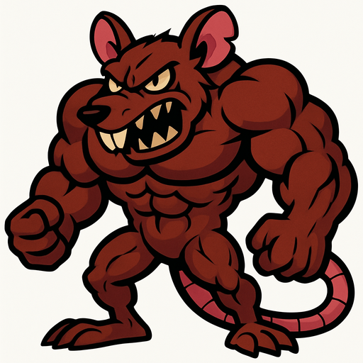 RATA MUTANTE MUSCULOZA, ESTILO CARTOON, JEFE FINAL.
In-Game asset.  2d.  High contrast.  No shadows