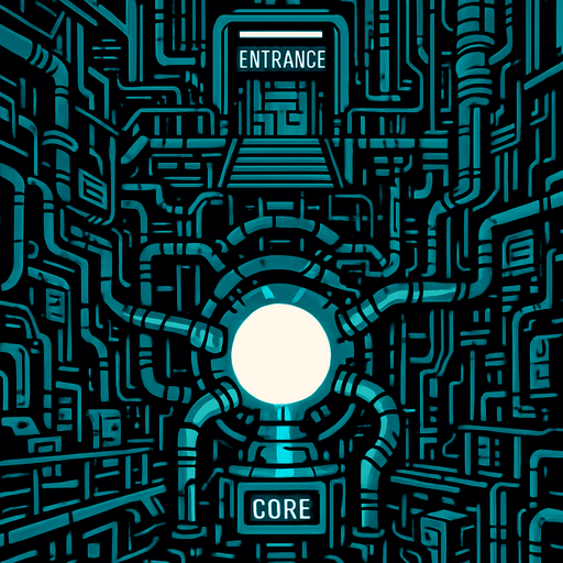 fondo de una fabrica de electricidad tecnologica futurista con muchos detalles en la cual en la parte superior esta la entrada y en la parte inferior esta el nucleo de la fabrica.
In-Game asset.  2d.  High contrast.  No shadows