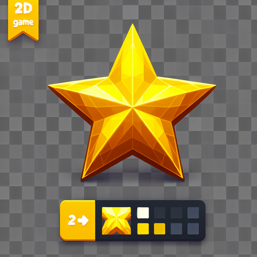 star, yellow, 2D.
Single Game Texture.  In-Game asset.  2d.  Blank background.  High contrast.  No shadows