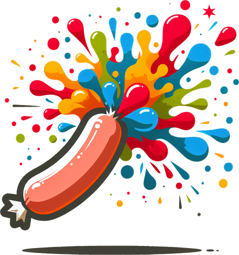 An exploding sausage.
Single Game Texture. In-Game asset. 2d. Blank background. High contrast. No shadows.