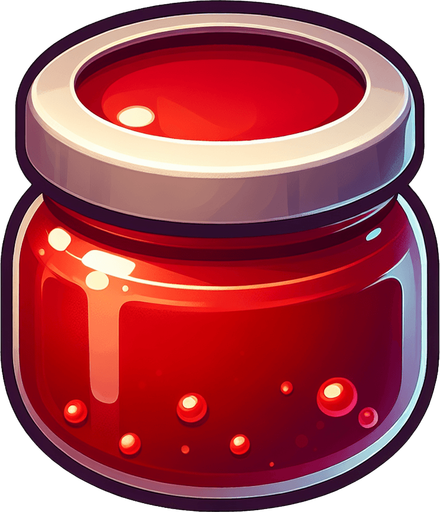 Red round jam matte finish.
Single Game Texture. In-Game asset. 2d. Blank background. High contrast. No shadows.
