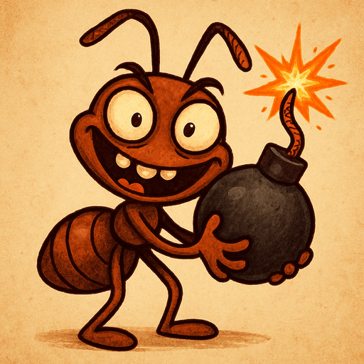 elinde elinde patlamaya hazır bir bomba tutan deli ama şirin görünen kahverengi bir karınca