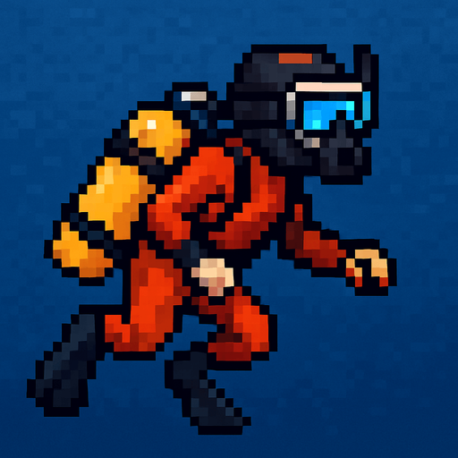realistic pixel diver.
In-Game asset.  2d.  High contrast.  No shadows