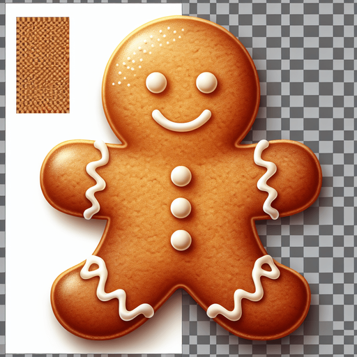 a cute gingerbread boy Single Game Texture. 2d. Transparent background. High contrast. No shadows.