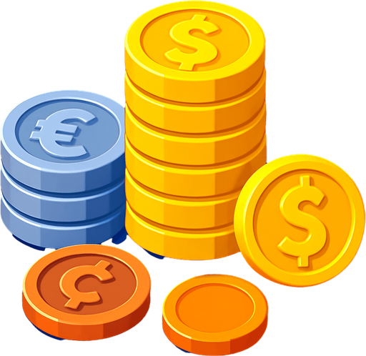 Pack of different coins.
In-Game asset.  High contrast.  No shadows. 3D