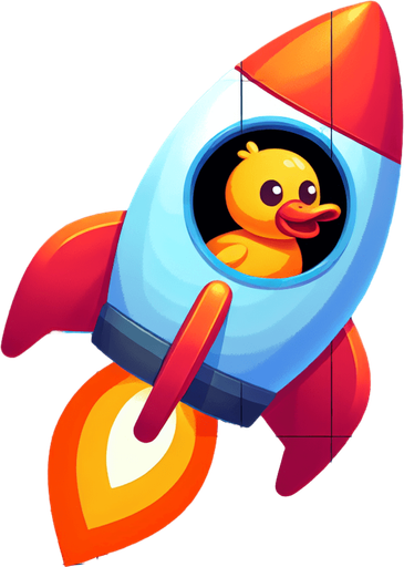 a duck in a rocket.
Single Game Texture.  In-Game asset.  2d.  Blank background.  High contrast.  No shadows