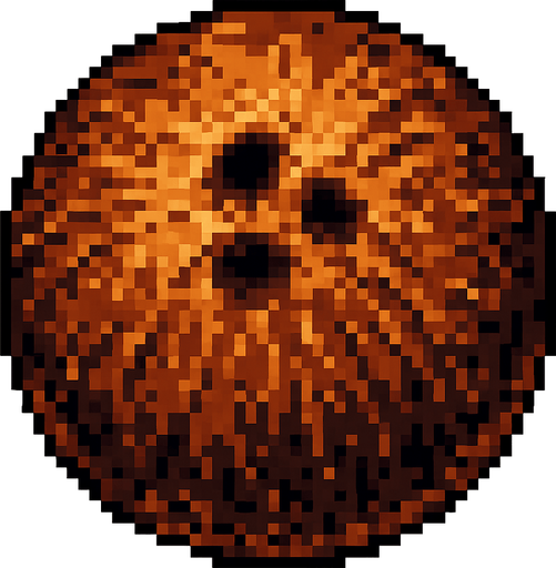 Un coco, visto desde arriba, en 32 bits.
In-Game asset.  2d.  High contrast.  No shadows