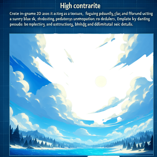 a beautiful blue sky background single game texture.
Single Game Texture.  In-Game asset.  2d.  Blank background.  High contrast.  No shadows