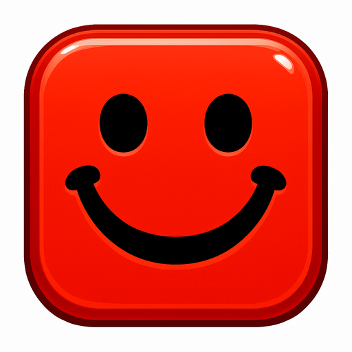 Can you draw a smiling face with rounded edges, square red and shiny effect?.
In-Game asset.  2d.  High contrast.  No shadows