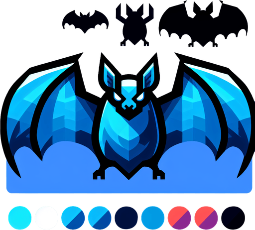 blue bat.
Single Game Texture. In-Game asset. 2d. Blank background. High contrast. No shadows.