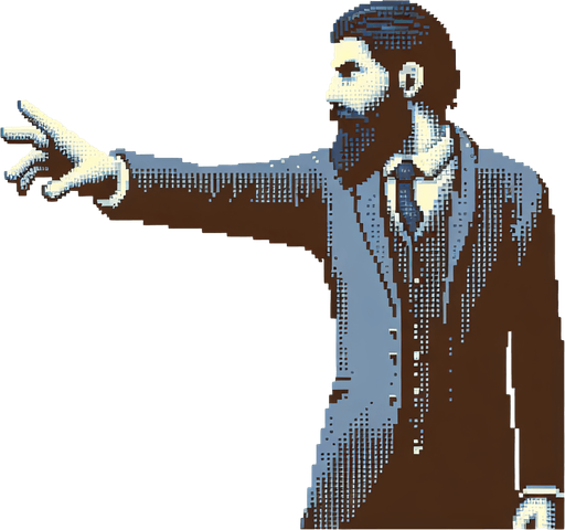 Create a single bearded man in a suit reaching out holding an imaginary weapon, I want him generated in 32 bit graphic style and i want to see his entire body.
Single Game Texture. In-Game asset. 2d. Blank background. High contrast. No shadows.