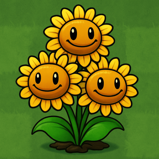 Triple girasol de plantas vs zombies.
In-Game asset.  2d.  High contrast