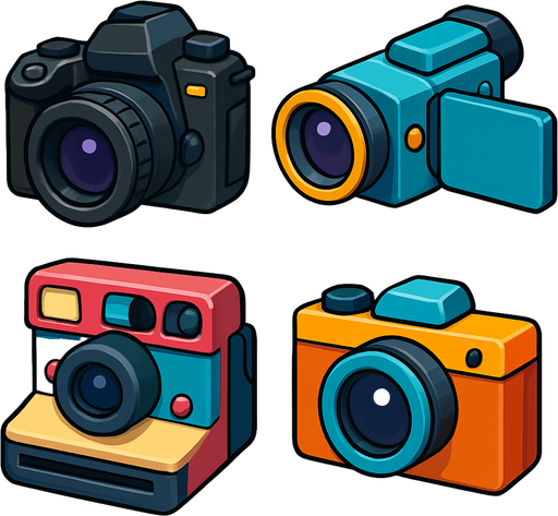 Pack of different cameras.
In-Game asset.  High contrast.  No shadows. 3D