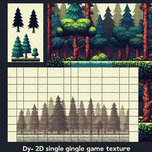 Forest.
Single Game Texture.  In-Game asset.  2d.  Blank background.  High contrast.  No shadows. Pixel