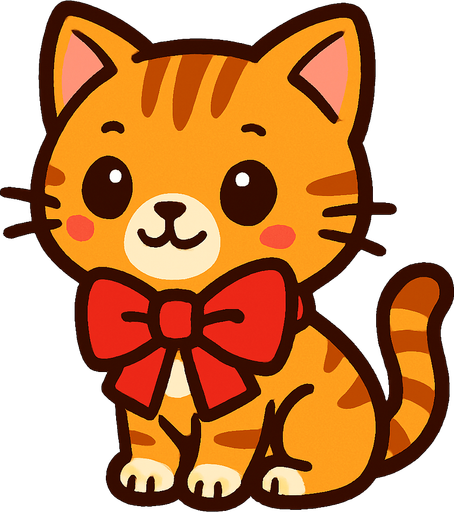 a cute cat with a bow.
In-Game asset.  2d.  High contrast.  No shadows